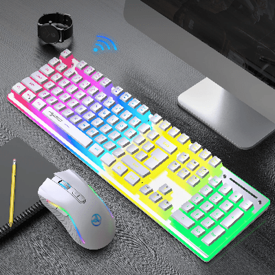 Souris et Clavier Sans Fil - WirelessKeyboardMousePack™ - Blanc - Univers - jeux