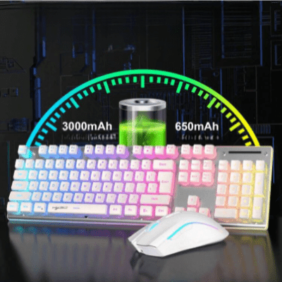 Souris et Clavier Sans Fil - WirelessKeyboardMousePack™ - Blanc - Univers - jeux
